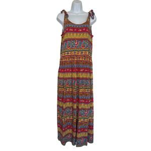 Susan Bristol Vintage Sundress Floral Bright Colors Maxi Cotton Size SMALL